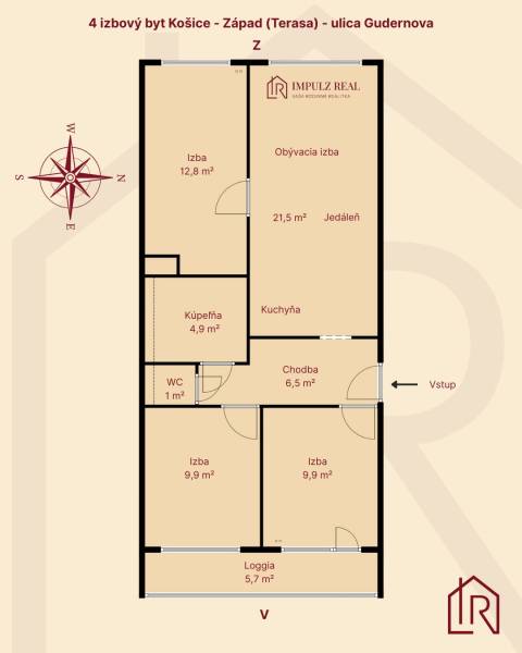 podorys-4izb-byt-vychod-zapad-gudernova